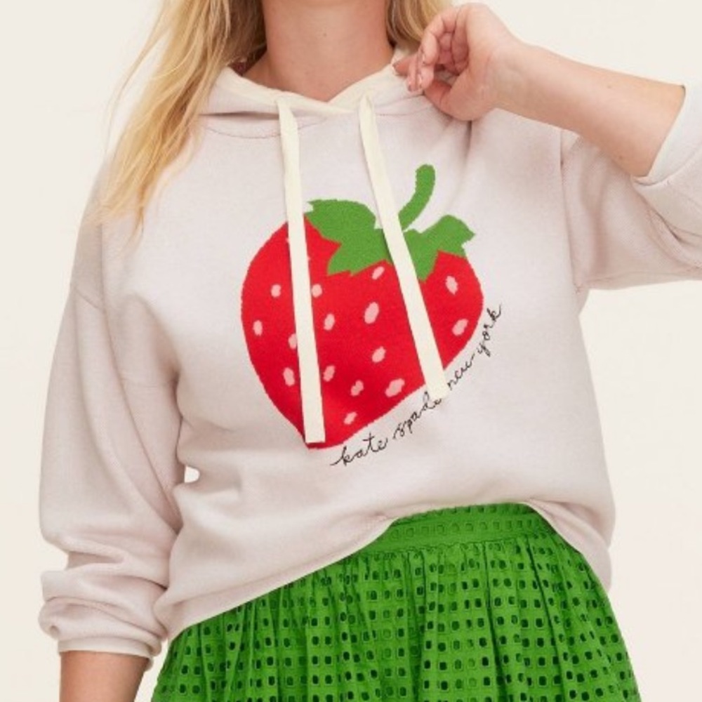 Kate Spade Strawberry Hooded Sweatshirt in Cream